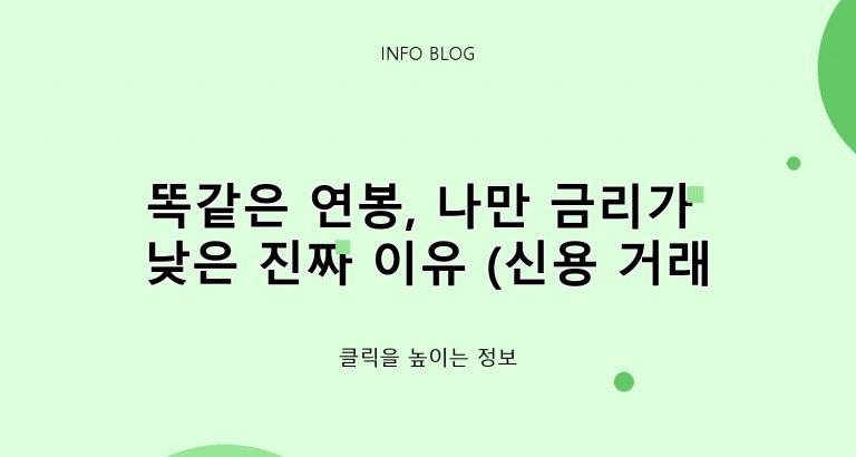 똑같은 연봉, 나만 금리가 낮은 진짜 이유 (신용 거래 기간 유지의 중요성)